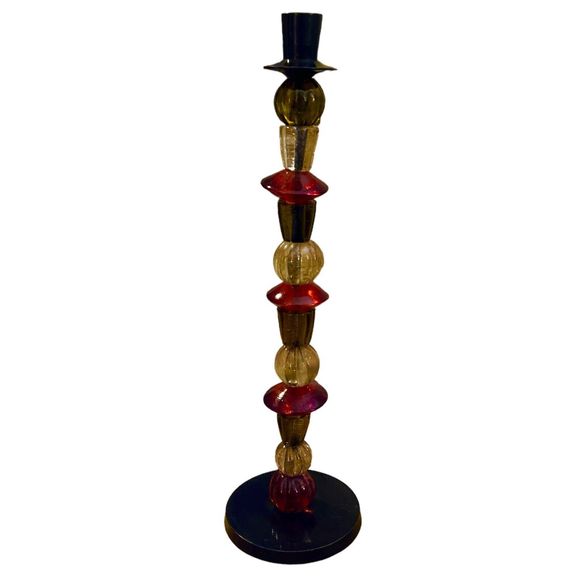 15" Candle Holder w/ Glass Beads Amber/Green/Beige - Picture 1 of 6